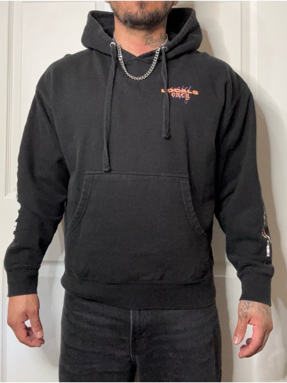Black Pullover Hoodie with Small Chest Logo - Unbranded